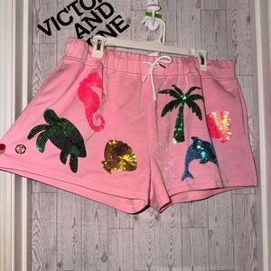 Simply Southern Pink Sequin Embellished Women's Shorts